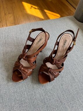 Miu Miu Brown Leather Knotted Slingback Heels